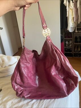 Tory Burch pink magenta purple leather hobo bag tote